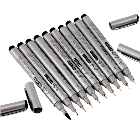 Set of 10 Assorted Black Fine Liner Pen