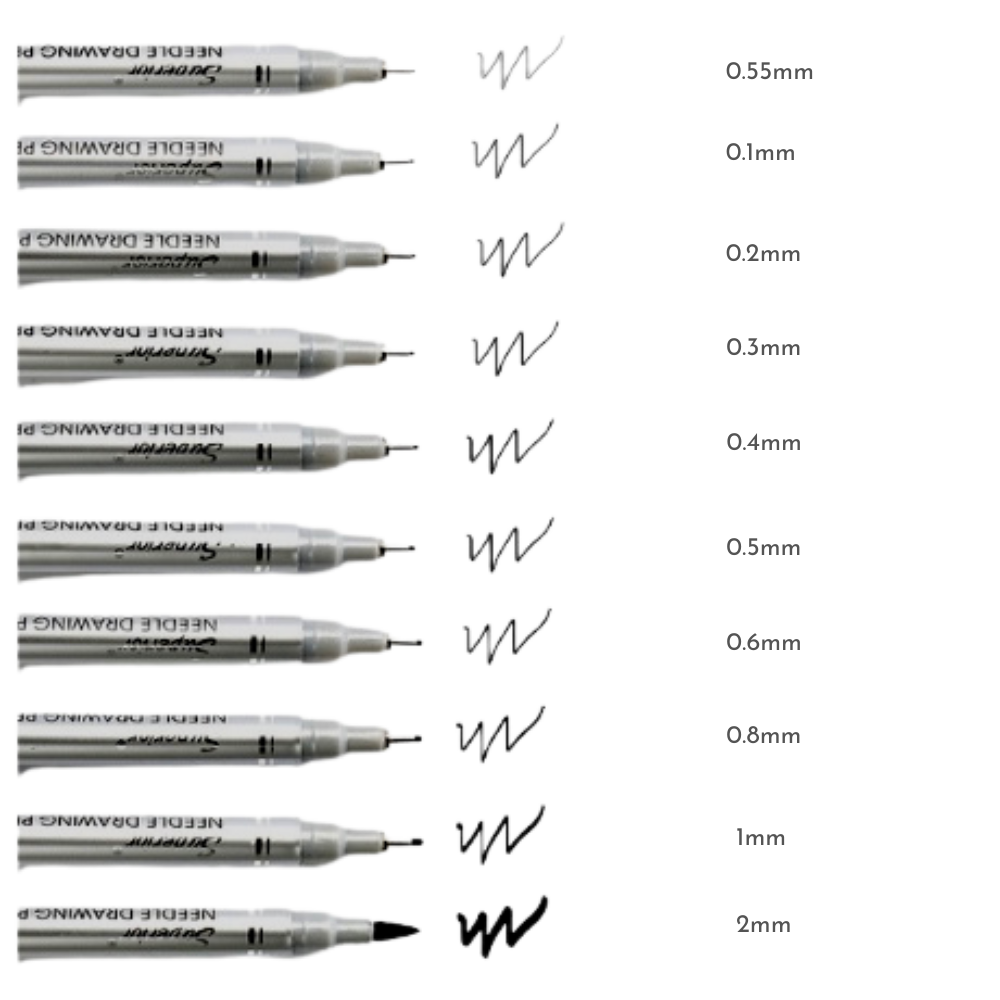 Set of 10 Assorted Black Fine Liner Pen