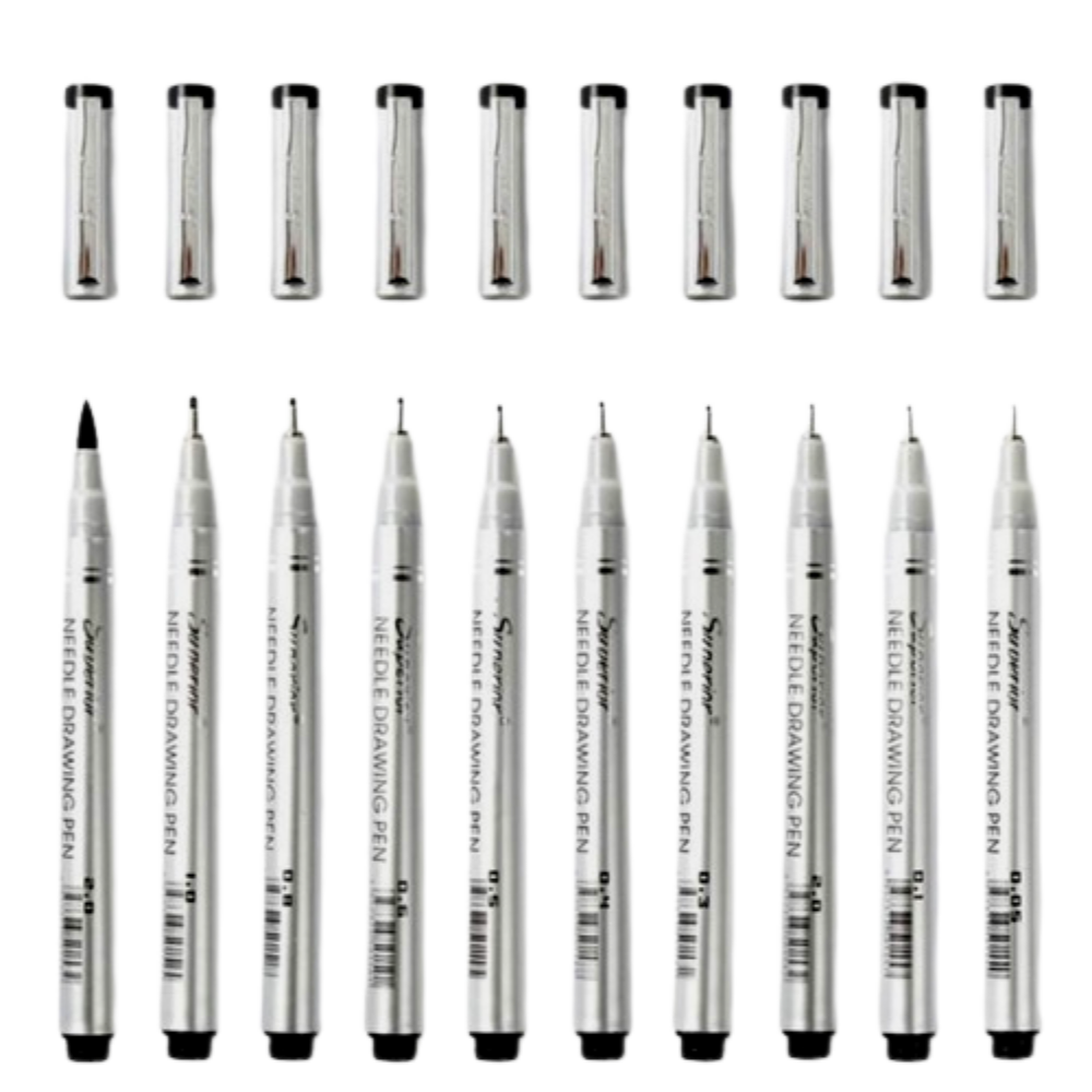 Set of 10 Assorted Black Fine Liner Pen