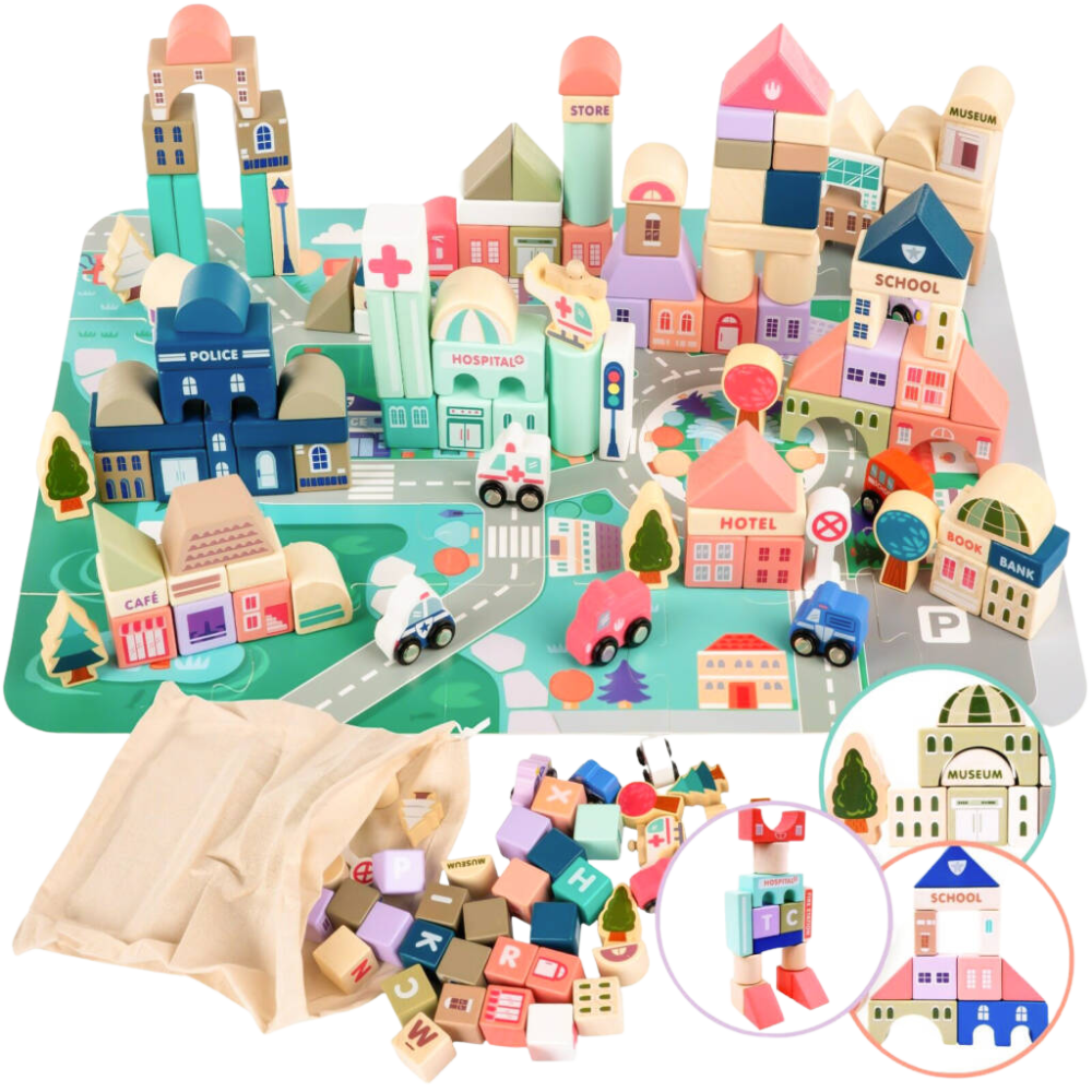 115 pcs Wooden Building Blocks Set.