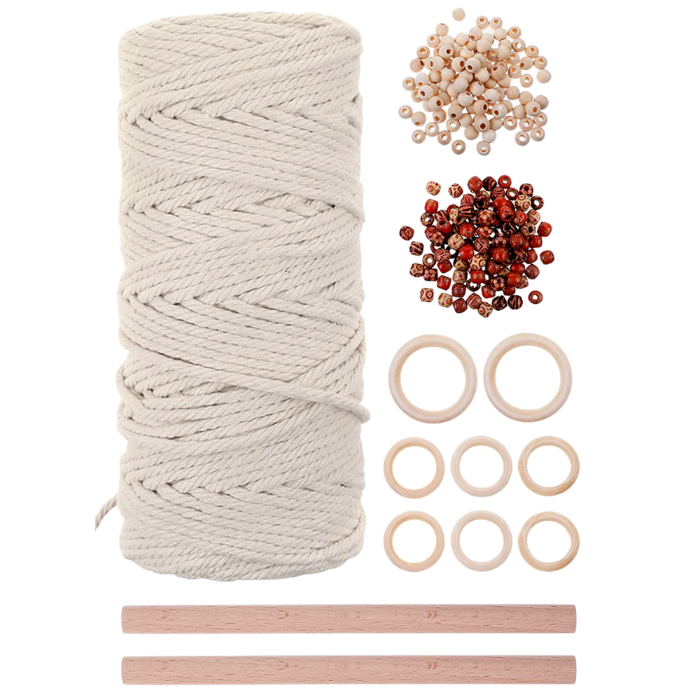 Cotton Wood Ring Macrame Kits Cord DIY Rope Beads Natural Plant