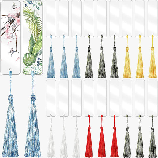 15 Pieces Clear Acrylic Bookmarks with 15 Pieces Colorful Tassel for DIY Bookmarks